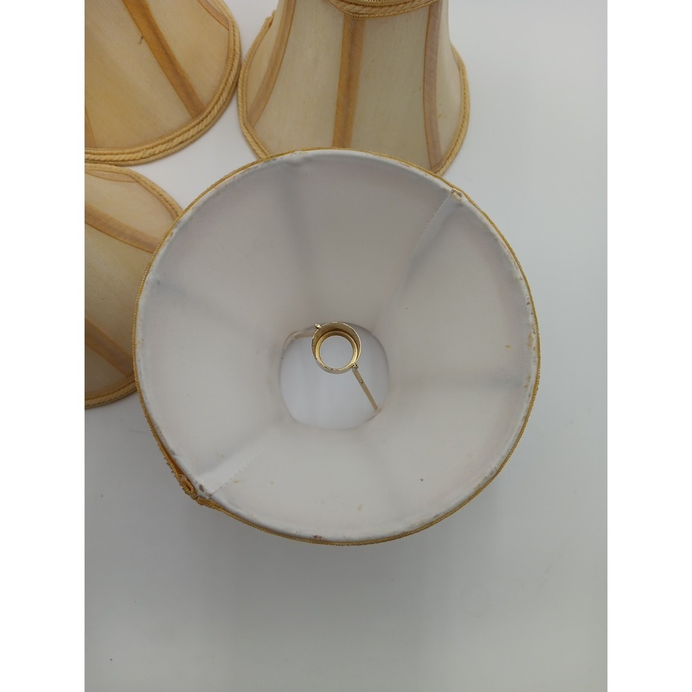 Set Of 6 VTG Chandalier Lamp Shades Cloth Yellow Off White - Picture 7 of 7